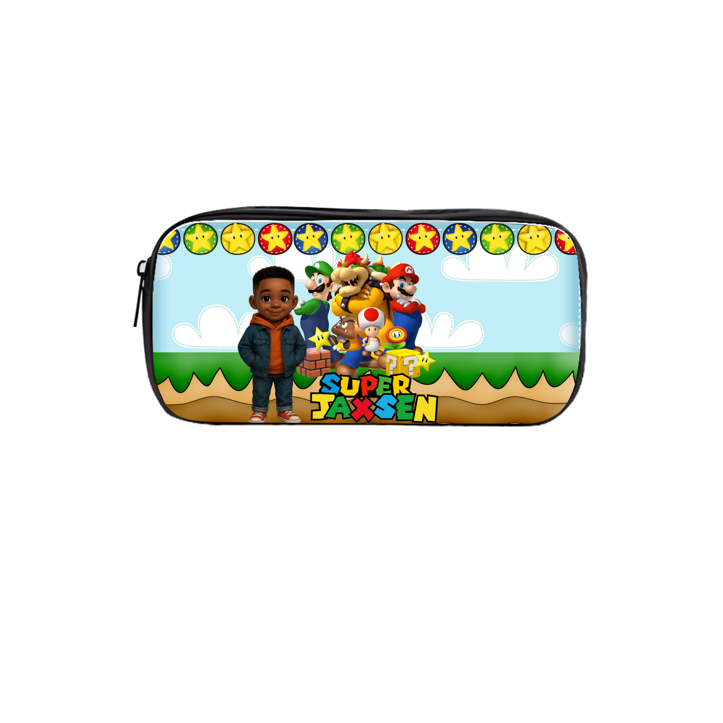 Super Jaxsen – Mario-Inspired Custom Backpack, Lunch Bag & Pencil Case Set