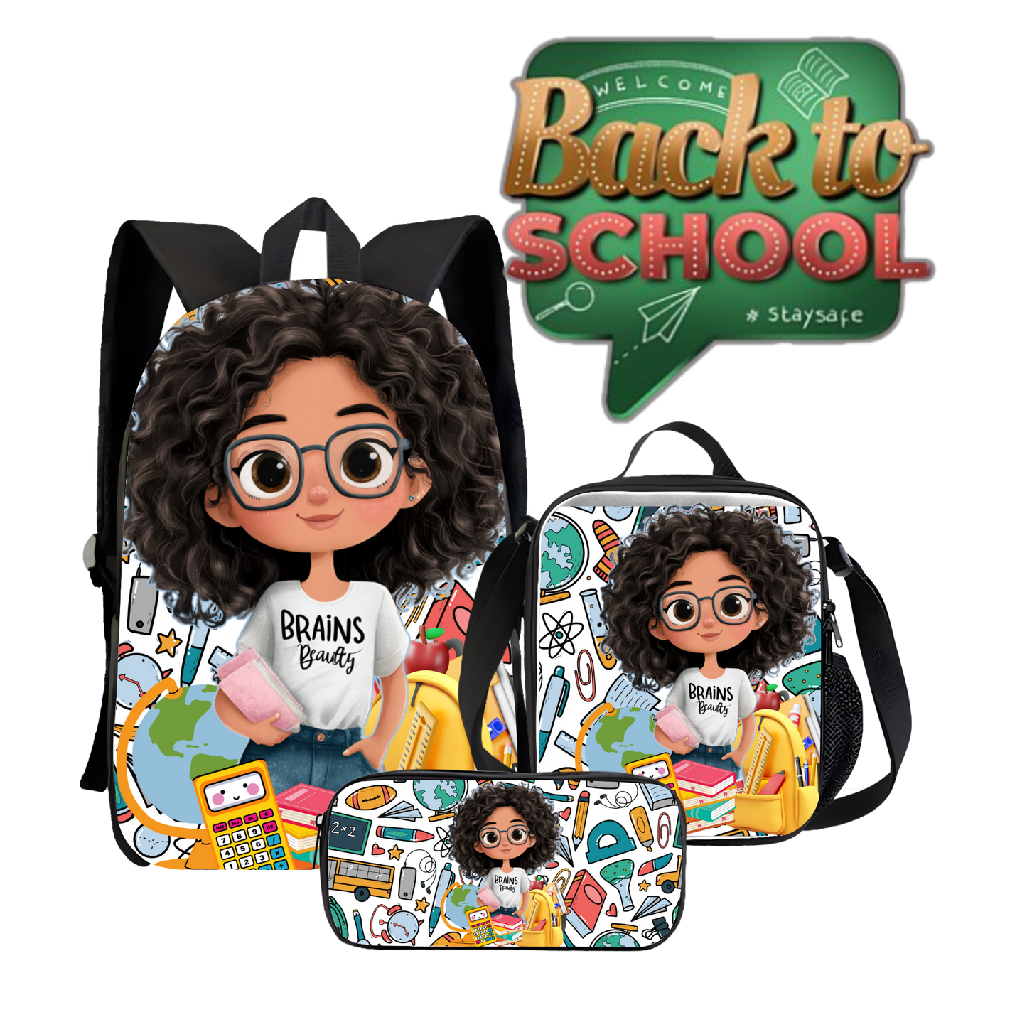 Brains & Beauty – Smart & Stylish Custom Backpack, Lunch Bag & Pencil Case Set