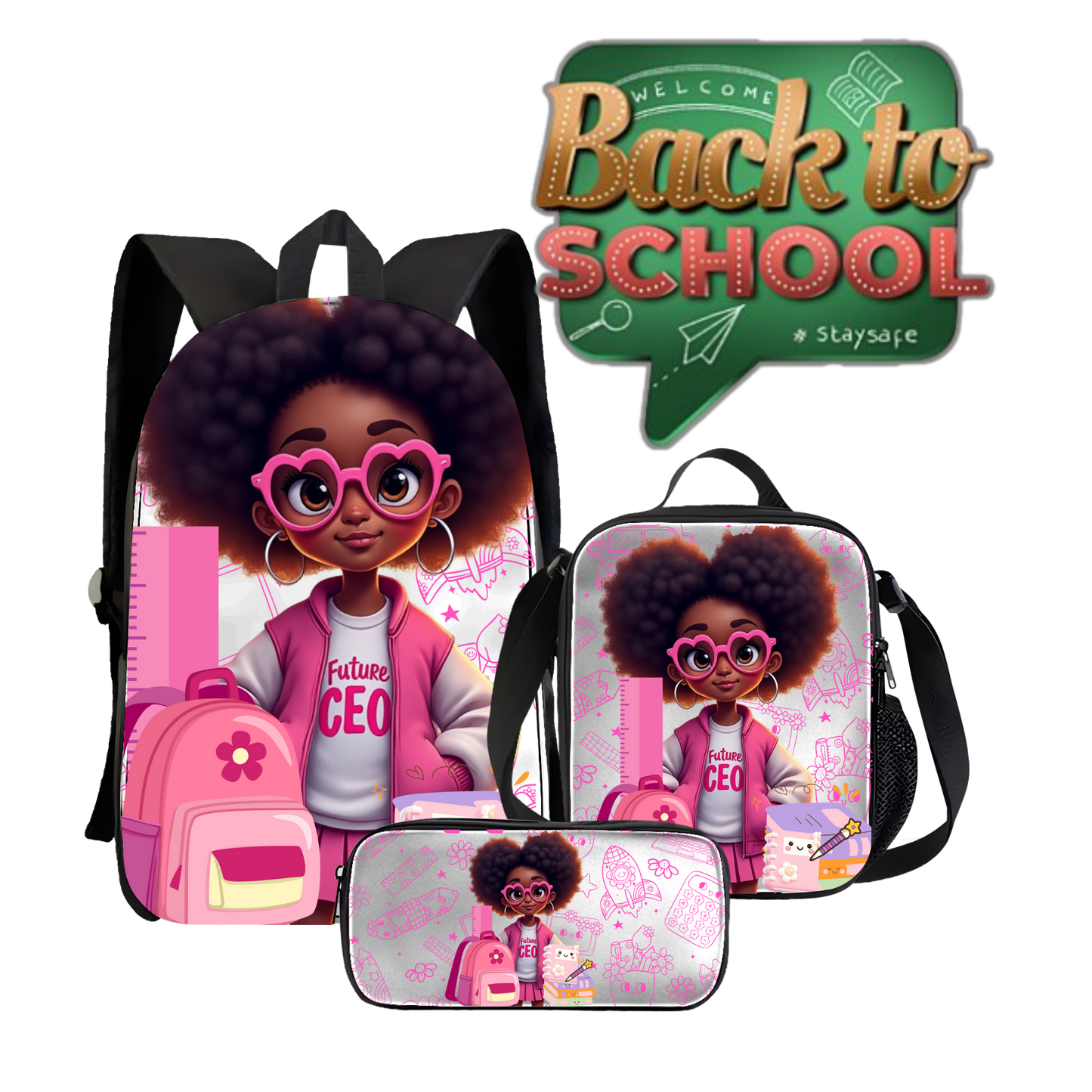 Future CEO – Girl Boss Custom Backpack, Lunch Bag & Pencil Case Set