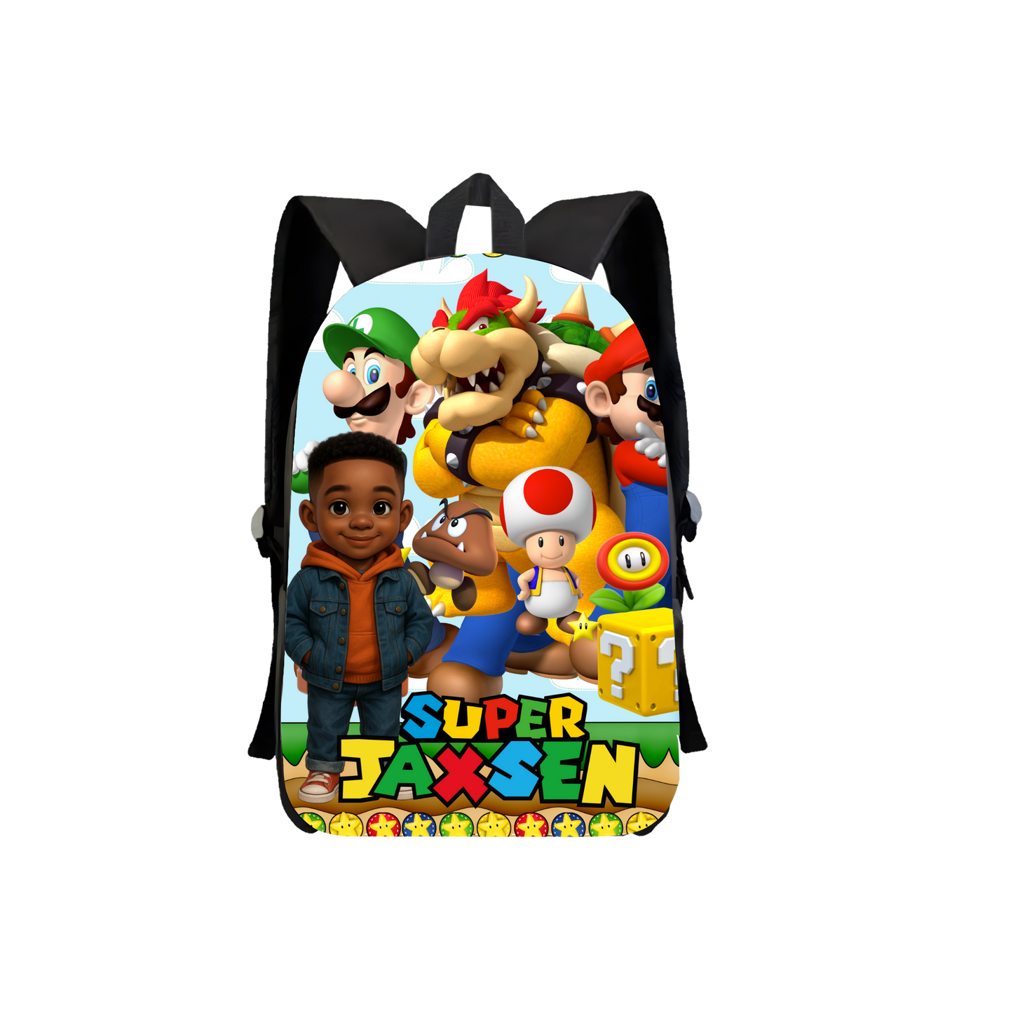 Super Jaxsen – Mario-Inspired Custom Backpack, Lunch Bag & Pencil Case Set