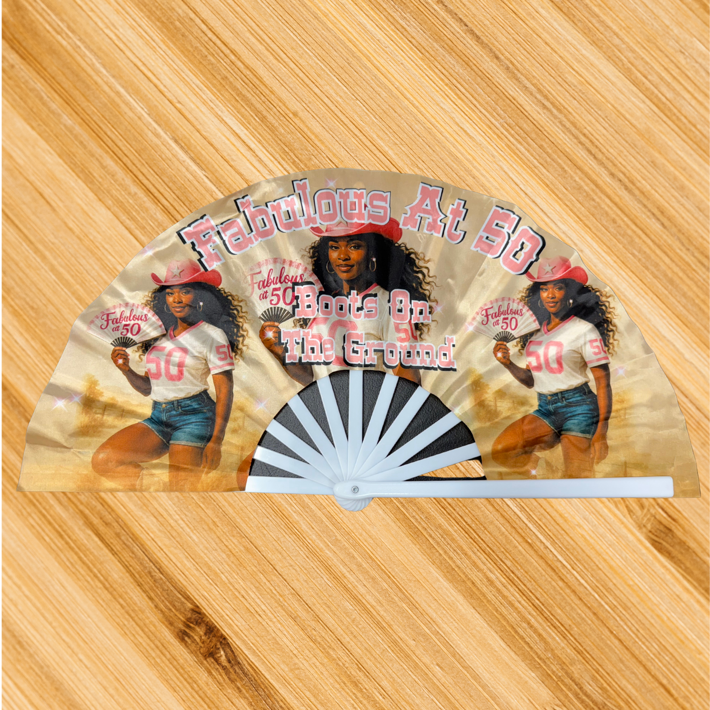 Fabulous at 50 – Boots on the Ground” Clapping Fan