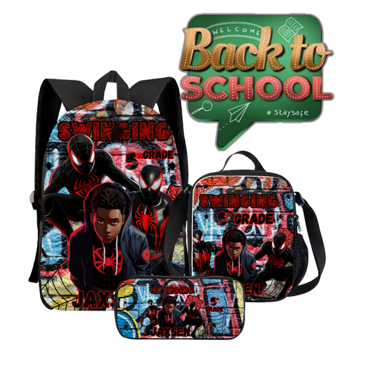 Swinging into 5th Grade – Custom Superhero Backpack, Lunch Bag & Pencil Case Set