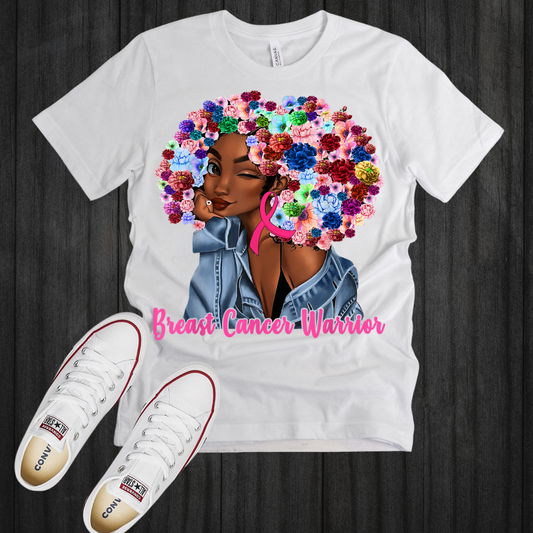 Breast Cancer Warrior Floral Afro Tee
