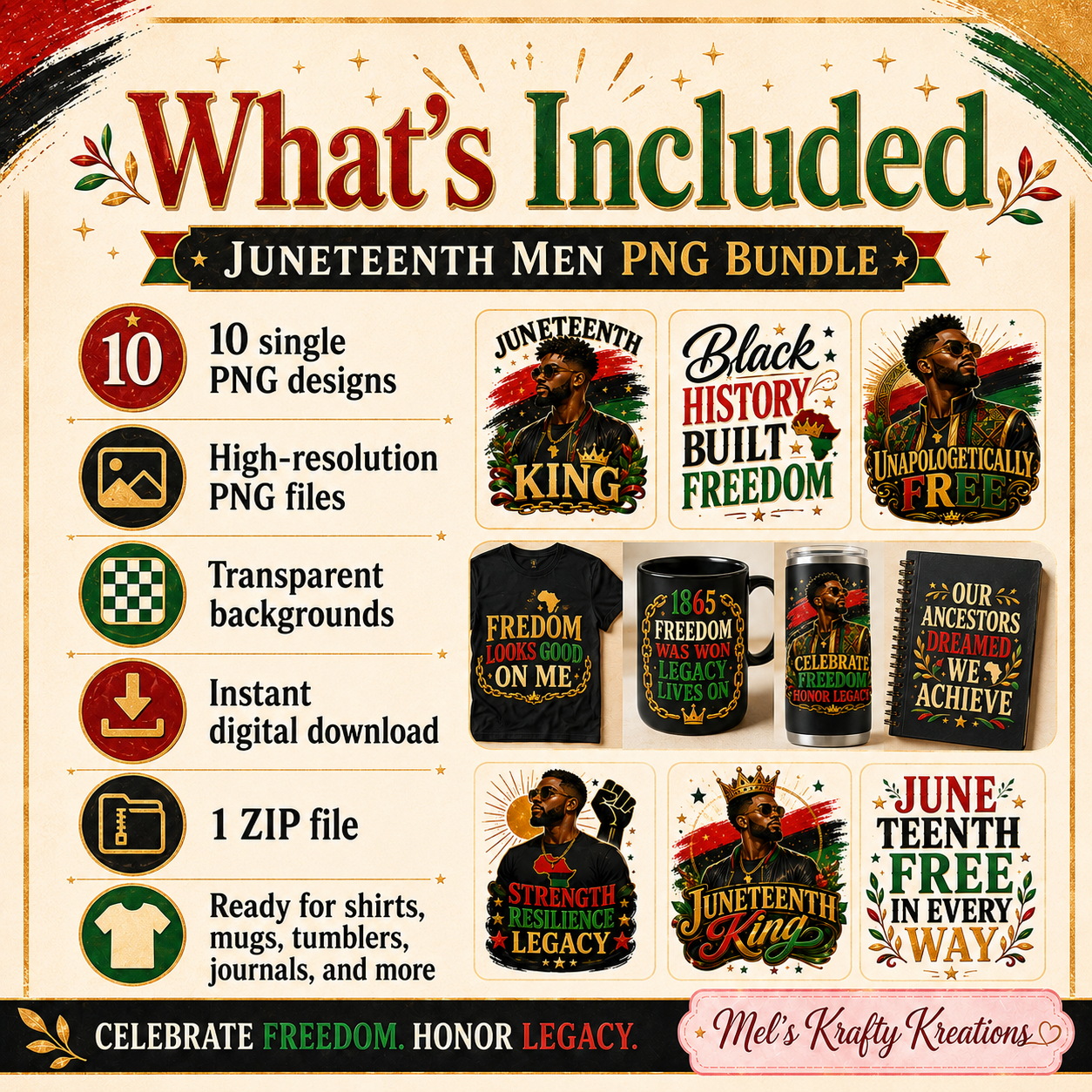 Juneteenth Men PNG Bundle – 10 Designs – Digital Download