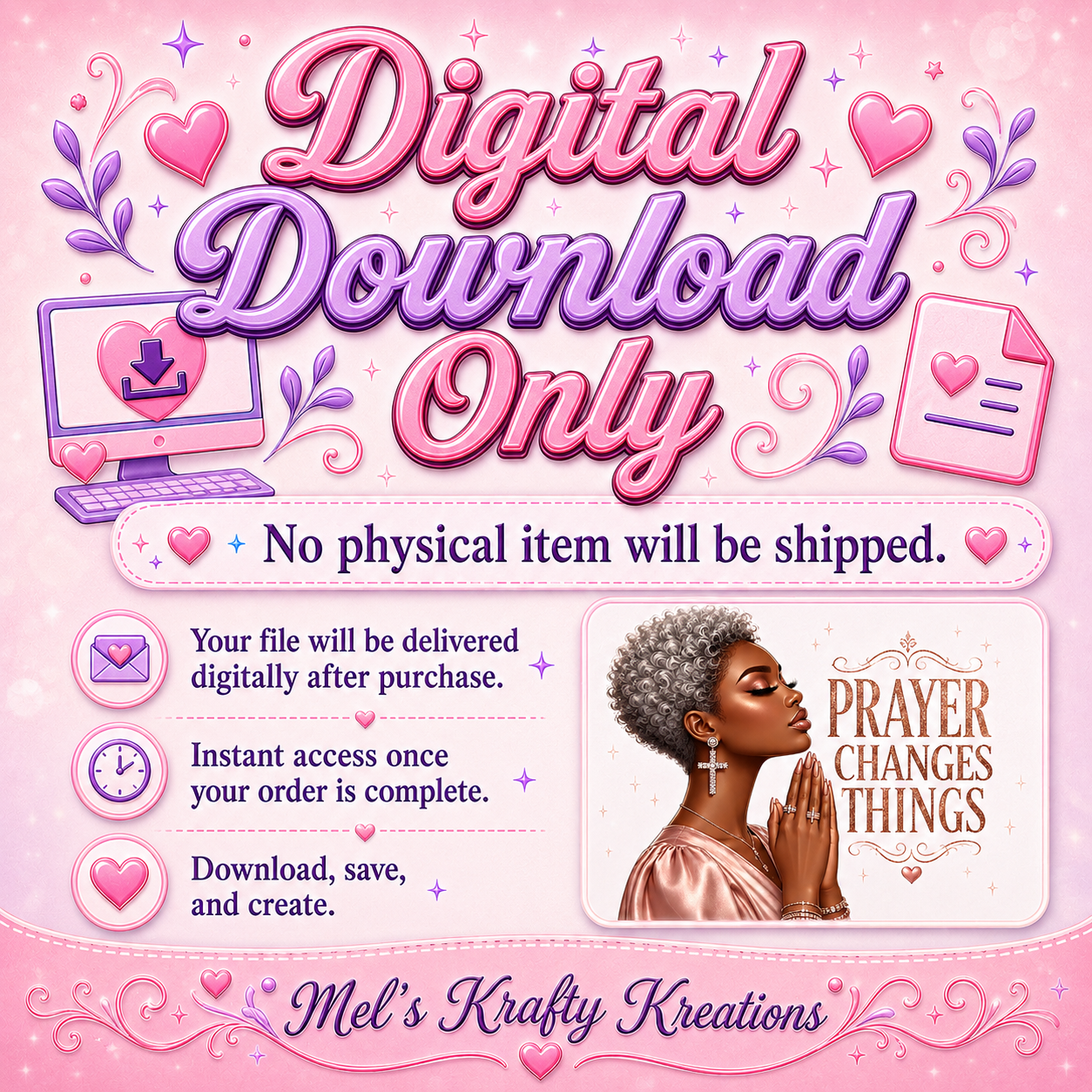 Prayer Changes Things PNG – African American Faith Girl Digital Download