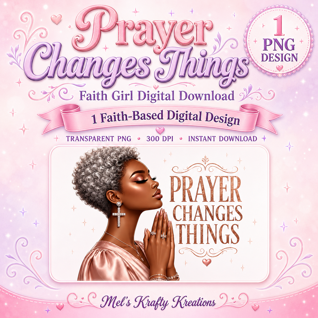 Prayer Changes Things PNG – African American Faith Girl Digital Download