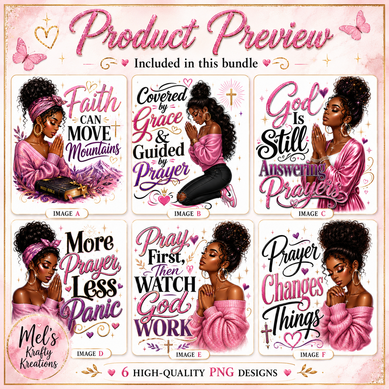 Faith Girl Christian PNG Bundle – 6 Designs – Digital Download