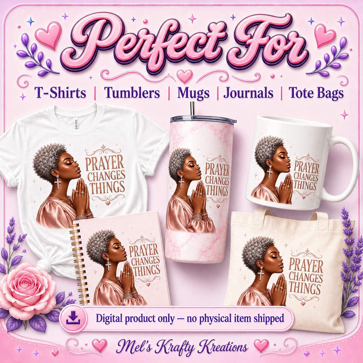 Prayer Changes Things PNG – African American Faith Girl Digital Download