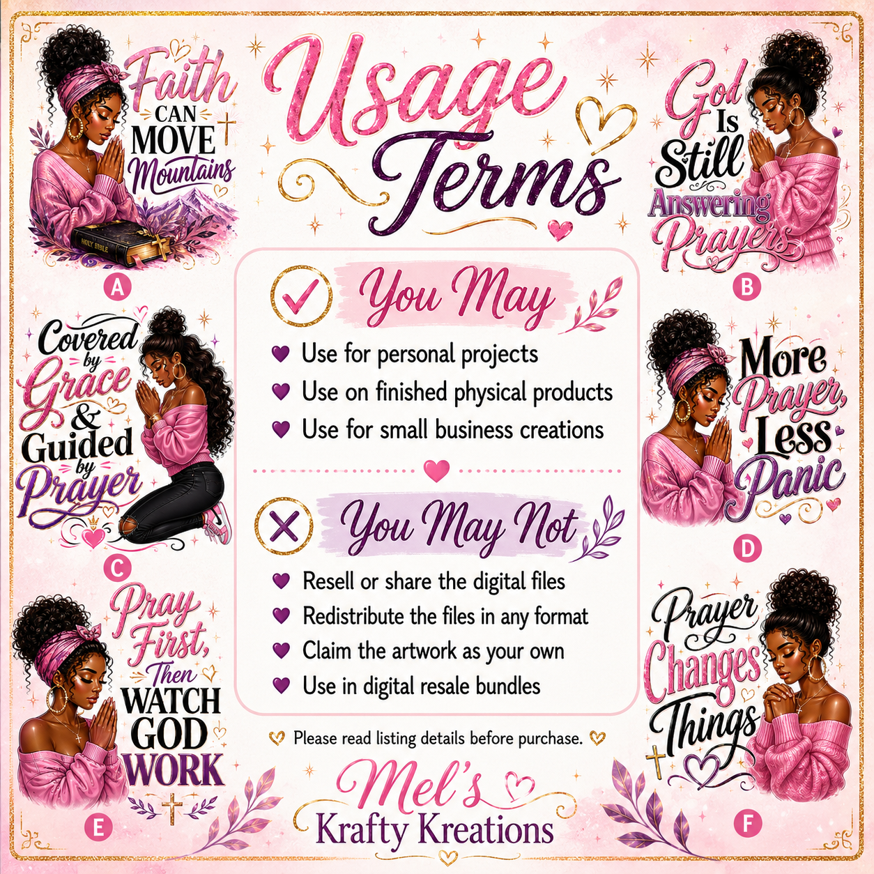 Faith Girl Christian PNG Bundle – 6 Designs – Digital Download