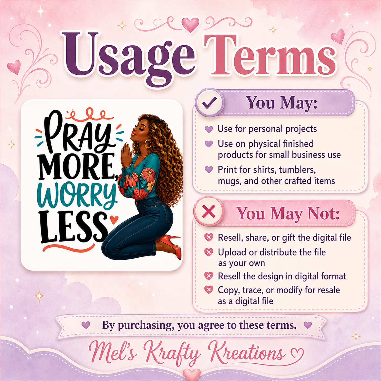 Pray More, Worry Less PNG – African American Faith Girl Digital Download