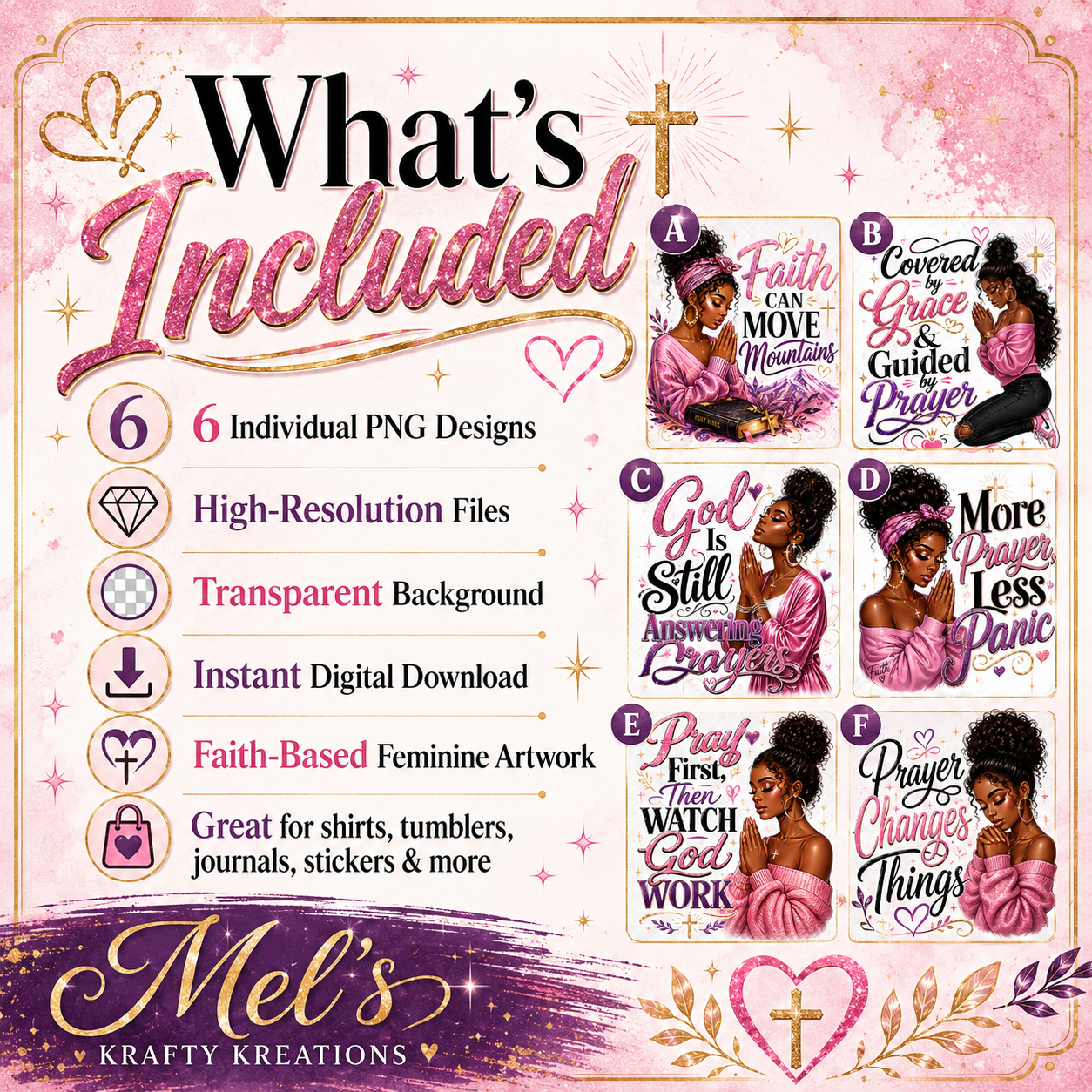 Faith Girl Christian PNG Bundle – 6 Designs – Digital Download