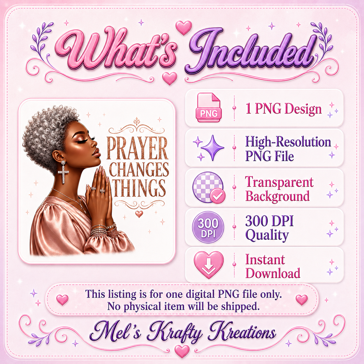 Prayer Changes Things PNG – African American Faith Girl Digital Download